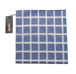 Zilli Pocket Square Mens Sky Blue White Cotton Plaid Check Made France Luxury